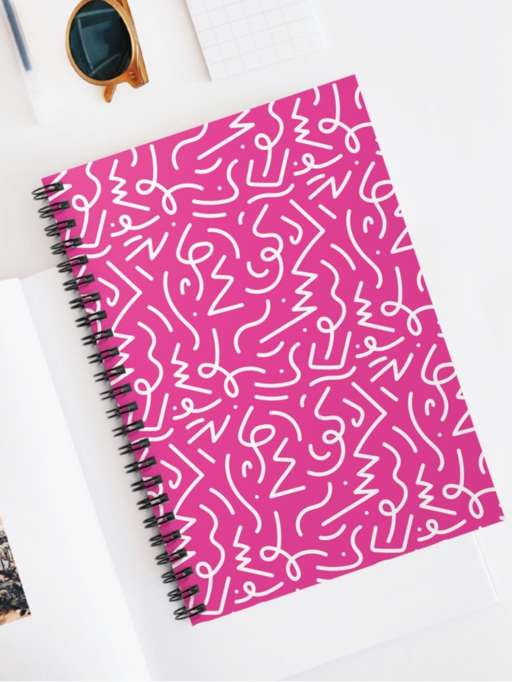 Brand New: Abstract Squiggle Notebook in Hot Pink & White | Spiral Ruled Journal